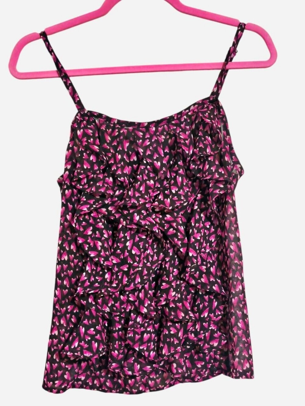 Pink black purple no boundaries heart flowy ruffle tank top
